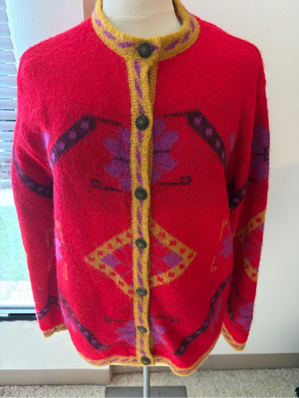 Vintage Sisley Relaxed Elegance Mohair Blend Geometric Cardigan Sweater